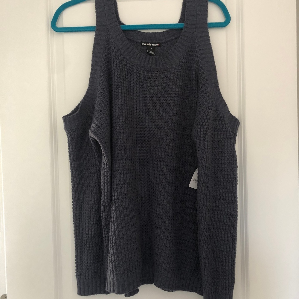 Charlotte Russe - Open Shoulder Knit Sweater -Blue